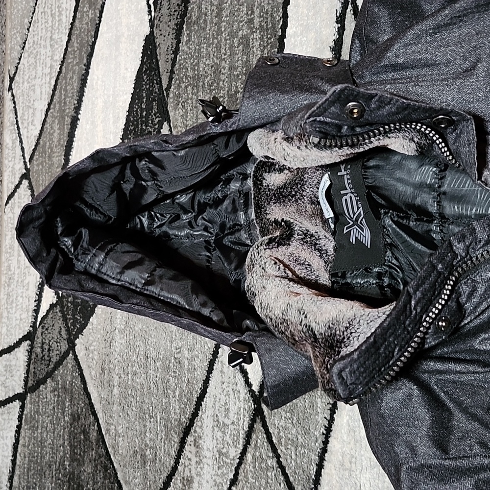 XBLK BY ZEROXPOSUR GRAY & BLACK INSULATED FAUX-FUR HOODIE JACKET COAT - Picture 4 of 16